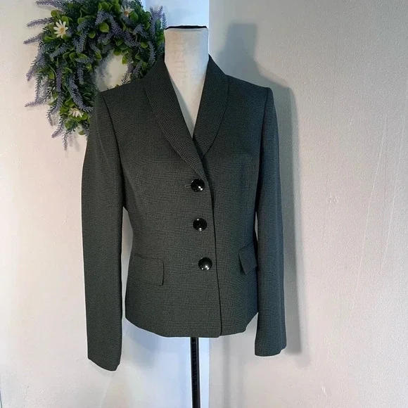 Evan Picone,10, skirt/ jacket suit olive green, micro houndstooth check, print - Picture 4 of 13